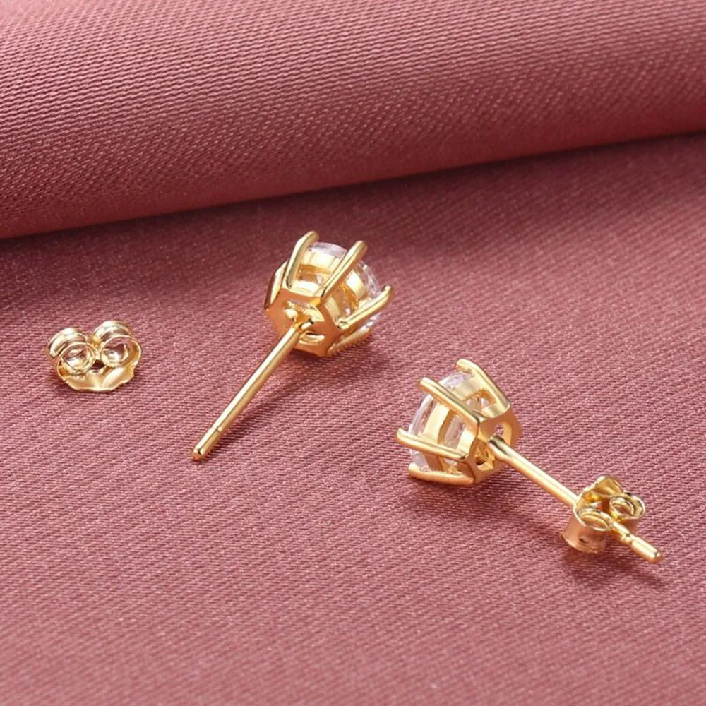 Classic Golden Six Claw Moissanite Stud Earrings for Woman