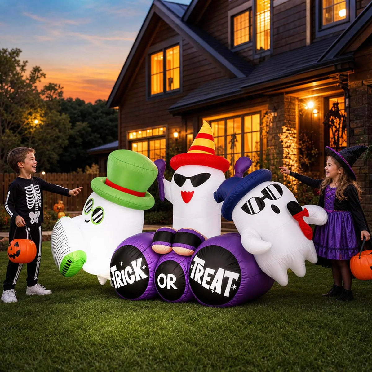 8ft Halloween Ghost Band. Inflatable Outdoor Yard Decoration With 6 Led Lights, Trick Or Treat Blow Up For the Lawn.