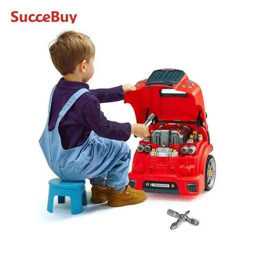 SucceBuy 60 Pcs Kids Mechanic Car Repair Set with Removable Parts & Horn. Workshop Set Engine Toy for Toddler & Children