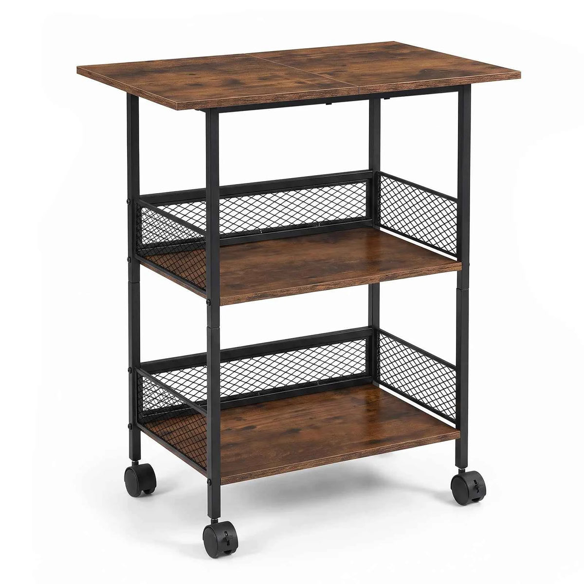 3-Tier Printer Stand with Storage Shelves, Mobile Heavy Duty Rolling Rack on Wheels for Large Printers, Black Industrial MDF and Iron,