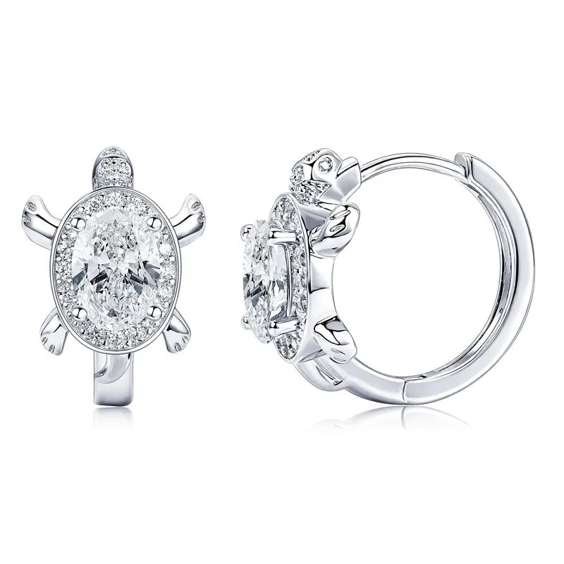 OXTAO Moissanite Hoop Earrings 5x7mm D VVS1 Oval-Cut for Women, Cute Turtle Style Huggie Earrings Unique Jewelry Gift 14K Gold Filled