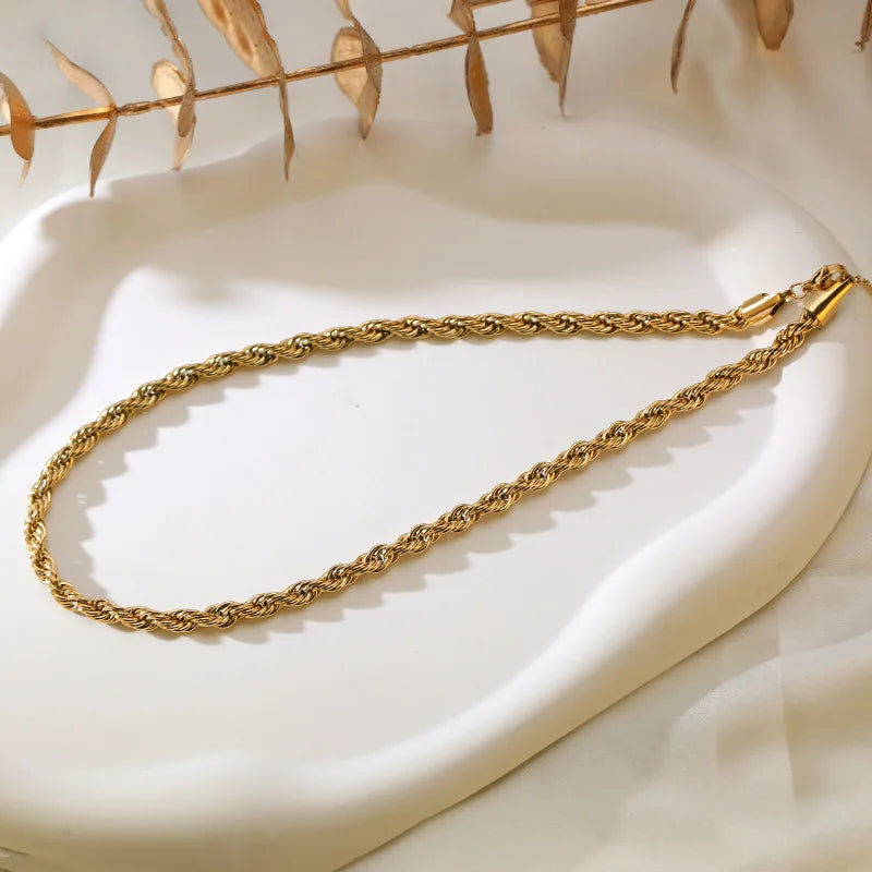 Gainfit Jewelry Gold Rope Chain Necklace for Women, 18K Gold Plated Twisted Chain Stainless Steel Dainty Choker Necklace