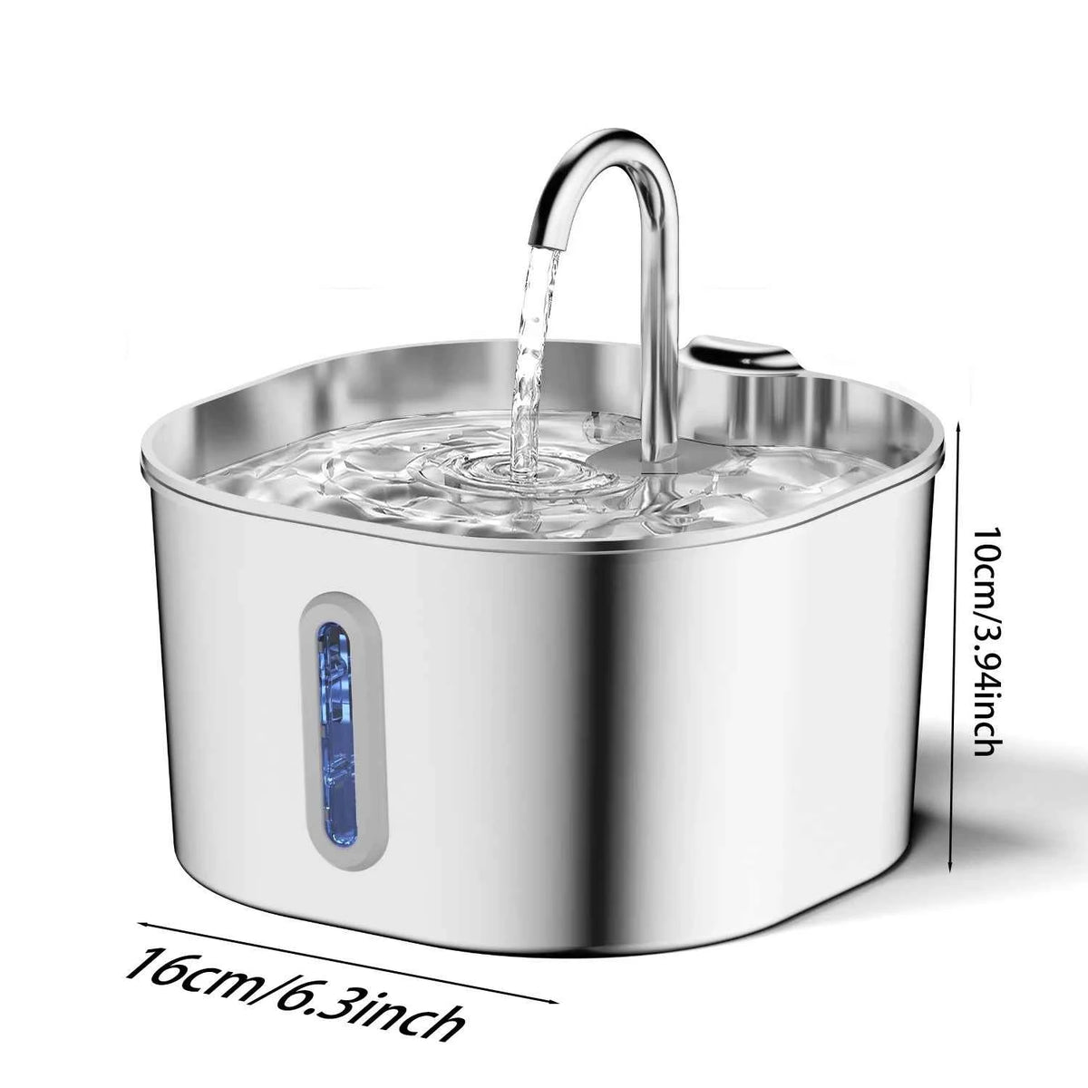 2.2L Automatic  Water Fountain that is  Stainless Steel for Pets  with Window （No 5V 1A Plug）