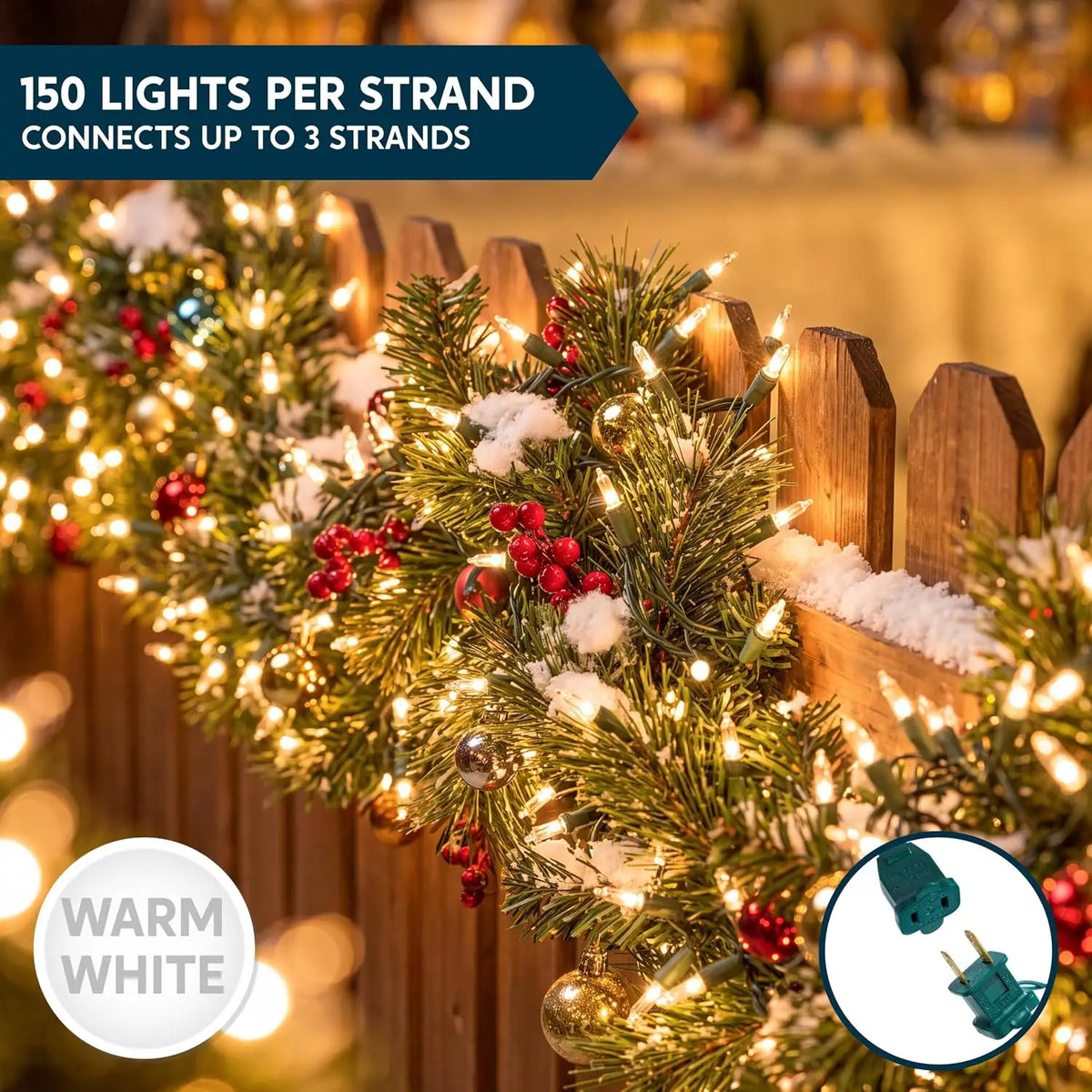 150 Count Mini White Fairy Light Clear Christmas String Lights, Indoor 31.2FT Lighting.  Festival Green Wire