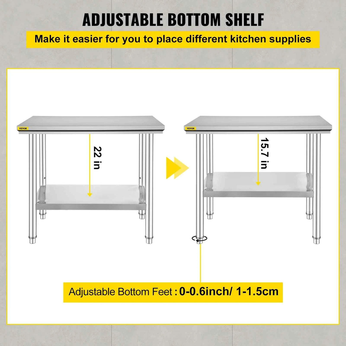 SucceBuy Kitchen Work Bench. Commercial Catering Table.  Worktable with Undershelf Stainless Steel 330LBS 286LBS Restaurant, Home