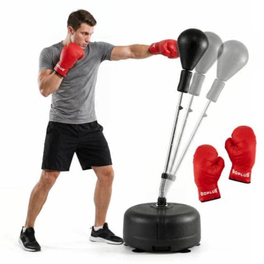 Adjustable Reflex Punching Bag with Stand, 4-Height Settings (54.5"-62"), Fillable Base, 6 Suction Cups, PU Boxing Gloves, Portable Home Gym Fitness Equipment