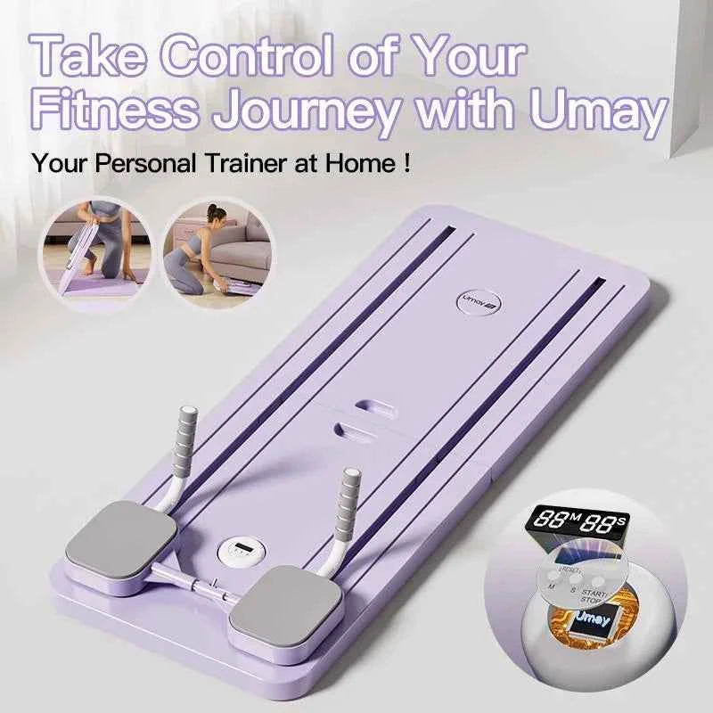 UMAY Multifunctional Pilates Board with Count Timer, Foldable Abdominal Trainer with Yoga Mat, Resistance Tubes.