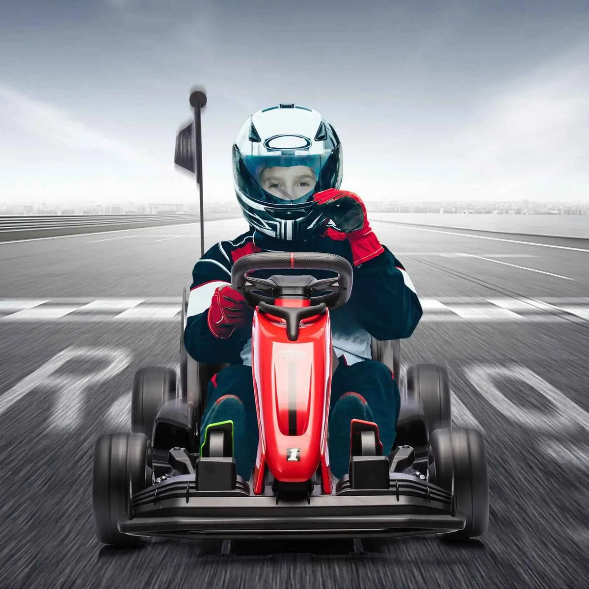 24V Electric Drift Go Kart For Kids, 400W Ride On Racing Car, 7.5 MPH Outdoor Drifting Toy With Adjustable Frame, Brake & Belt