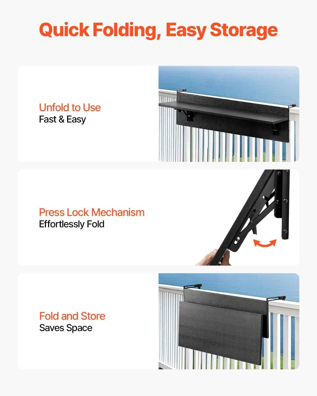 SucceBuy Balcony Hanging Table.. Folding Balcony Railing Table. Outdoor Serving Table for Patio Deck