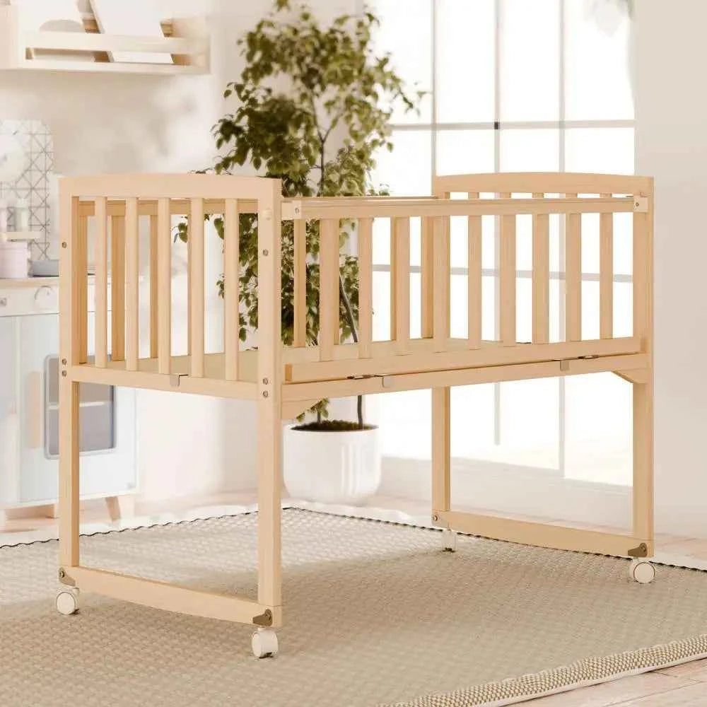 Detachable Fence Baby Crib, lightweight baby Crib with Wheels, Easy to Move around the Room, Made of Pine Wood Material