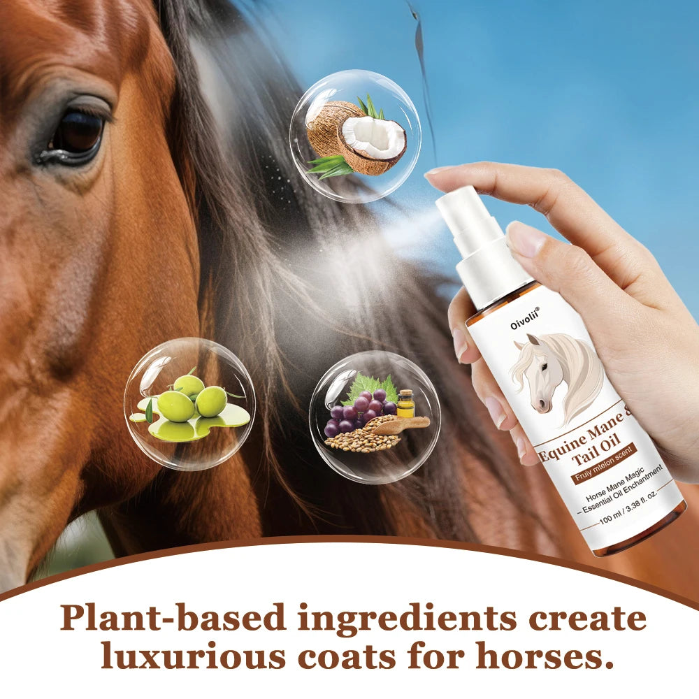 Horse Hair Care Oil, To keep a Shiny Coat, Mane & Tail,  Growth. Natural Plant Ingredients with  Detangler Conditioner Treatment. Grooming for All Breeds