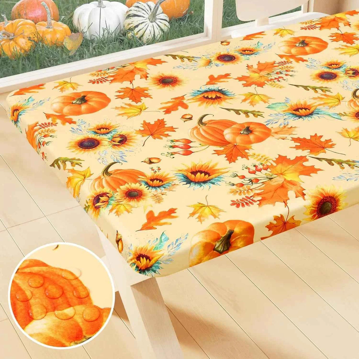 Waterproof PVC Flannel Cover. Elastic Fitted Tablecloth. Floral, Pumpkin,  & Christmas Patterns.