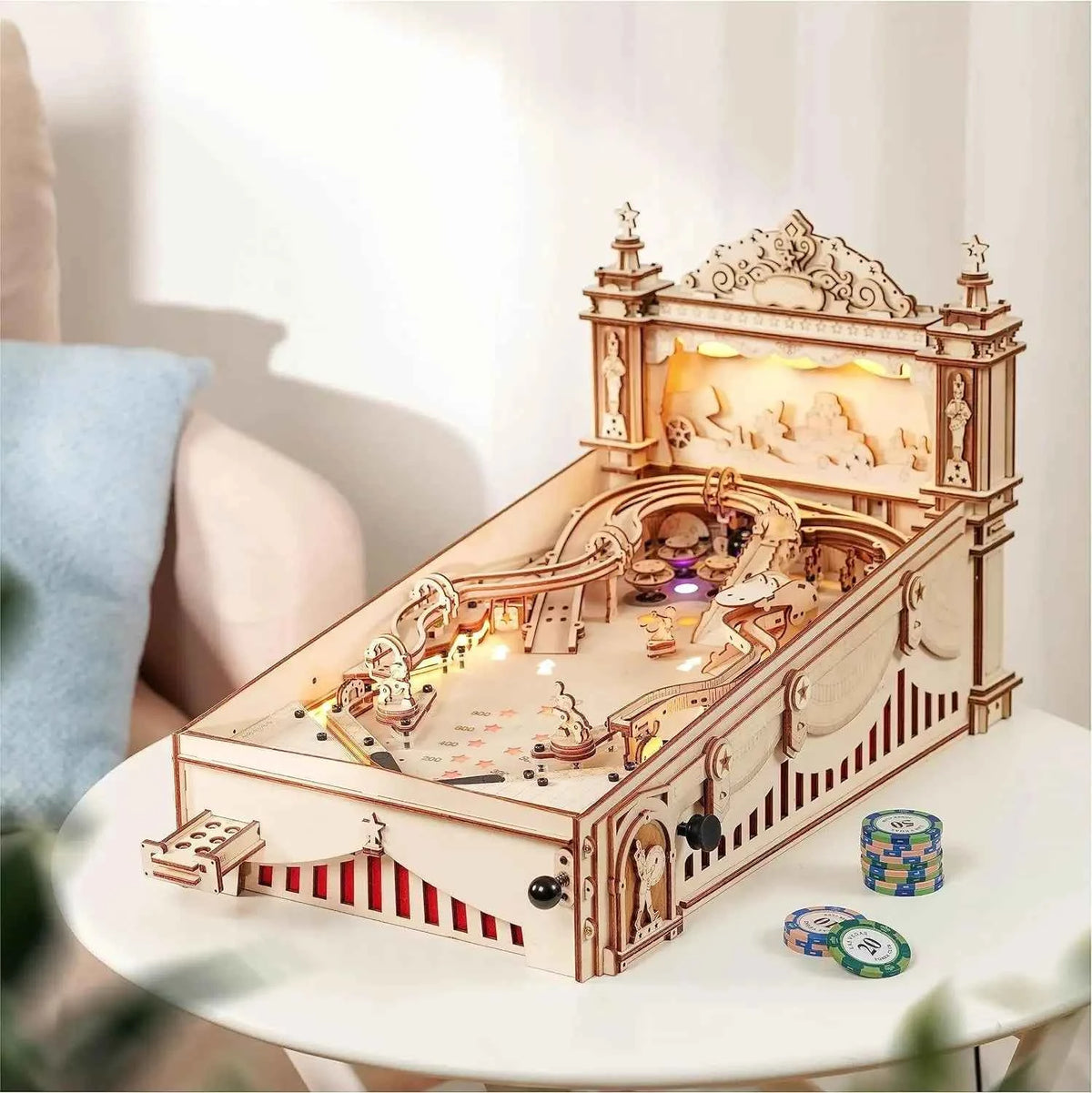 Robotime 3D Pinball Machine Puzzle Amusing Table Game. Mechanical Wooden Model Building Kits for Adult 14+ Teens
