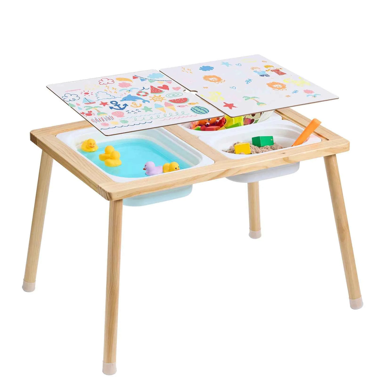 SucceBuy Wooden Sensory Table for Kids Activity with 3 Foldable Storage Bins & Double-Sided Board.  Indoor/Outdoor for Studying