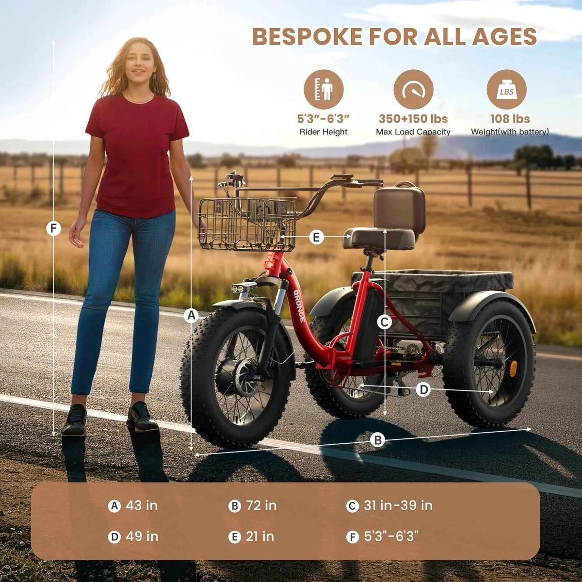 QRONGE Electric Bike for Adults 1200W Peak, 36V, 20AH Battery, Folding Electric Tricycle. 75 Miles Range Max. 20MPH, 20"*4" Fat Tire. Electric Trike