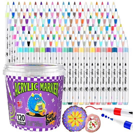 TBC The Best Crafts 120 Colors Acrylic Paint Markers, Strong Coverage, Waterproof Non-ToxicOdorless, Multi-Surface Pens For Paper, Ceramic, Fabric, Stone, Back To School & DIY Crafts