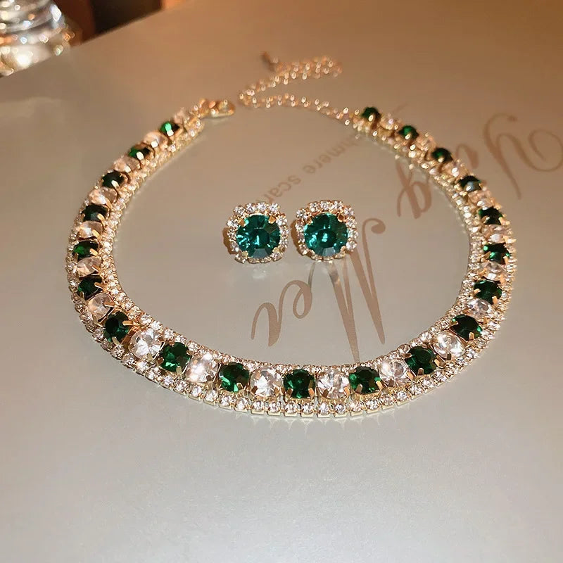 Women Trendy Rhinestone Decorated Jewelry Set.  Necklace and Earring Kit. Elegant Fashion Accessory For Daily use.