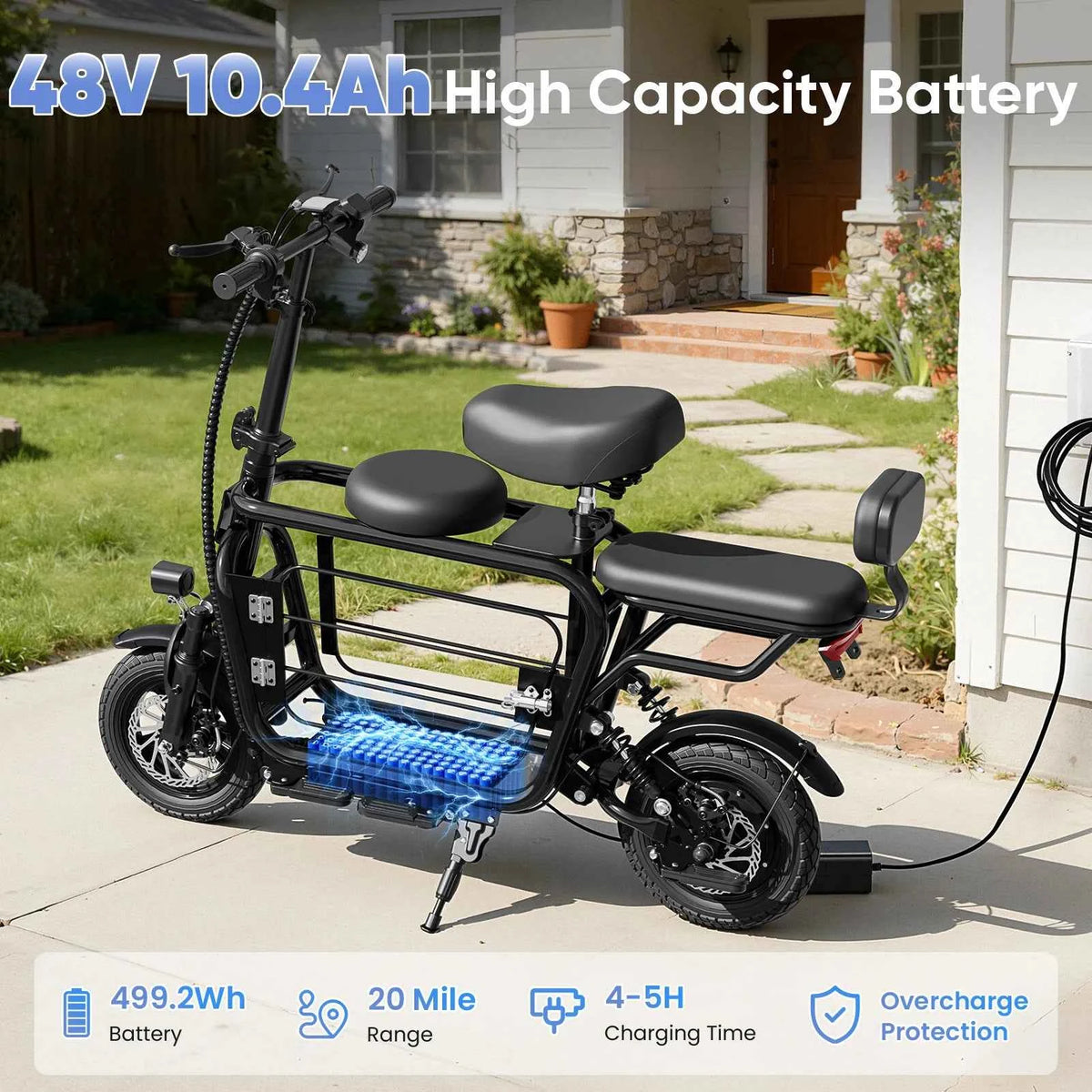 Eilleo Spacewalk 48V Electric Scooter for Adults with Large Pet Basket. 750W Motor, 18.75MPH, Foldable Commuter E-Scooter with Seat
