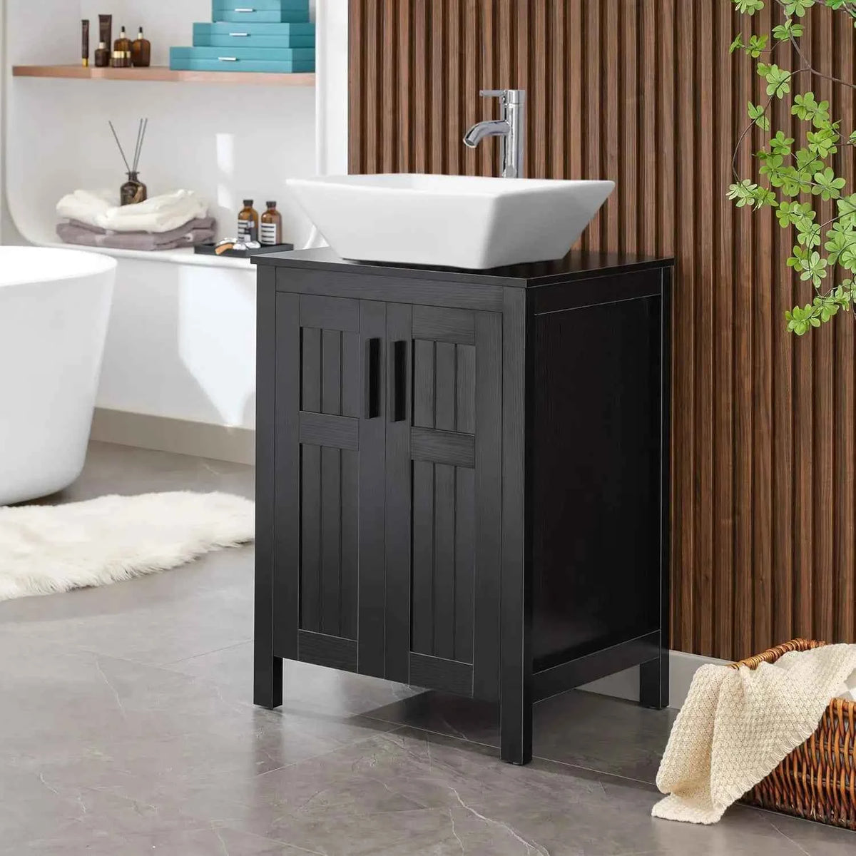 Black 24" Bathroom Vanity with Sink Combo,Modern Vanity with Vessel Sink,Stylish Bathroom Vanity Cabinet,Grooved, Customized