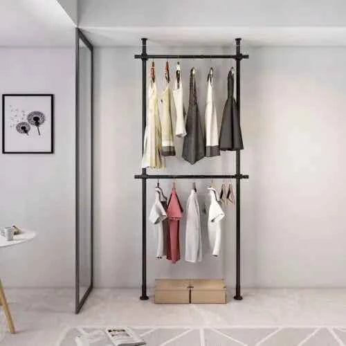Garment Rack Clothes Storage Hanger Organizer Ceiling Top & Floor Metal Closet
