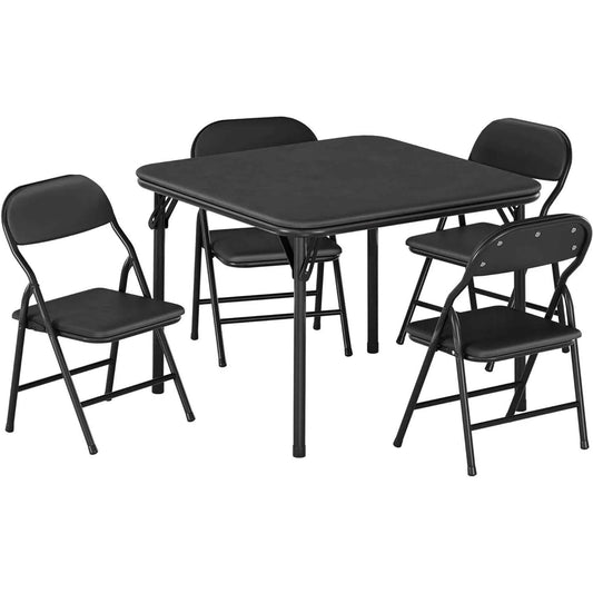 5-Piece  Kids Folding Table and Chairs Set. Upholstered Chairs, Waterproof PU Top, No Assembly, Toddler Furniture, Black