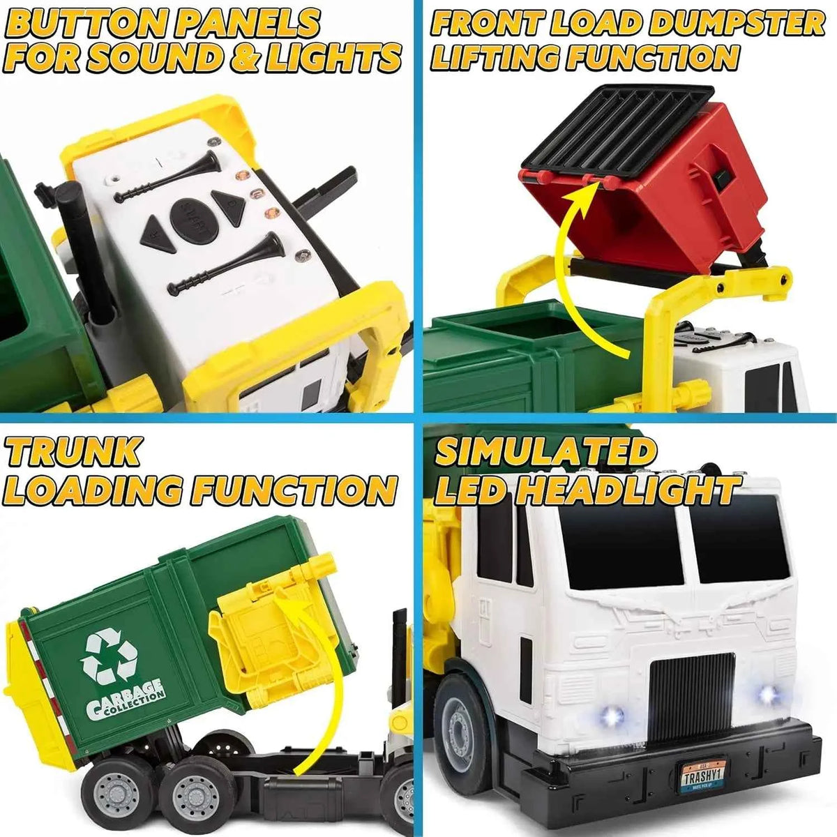 JOYFY Large Friction Powered Garbage Truck Toy Set & Includes Dumpster Trash Bins.