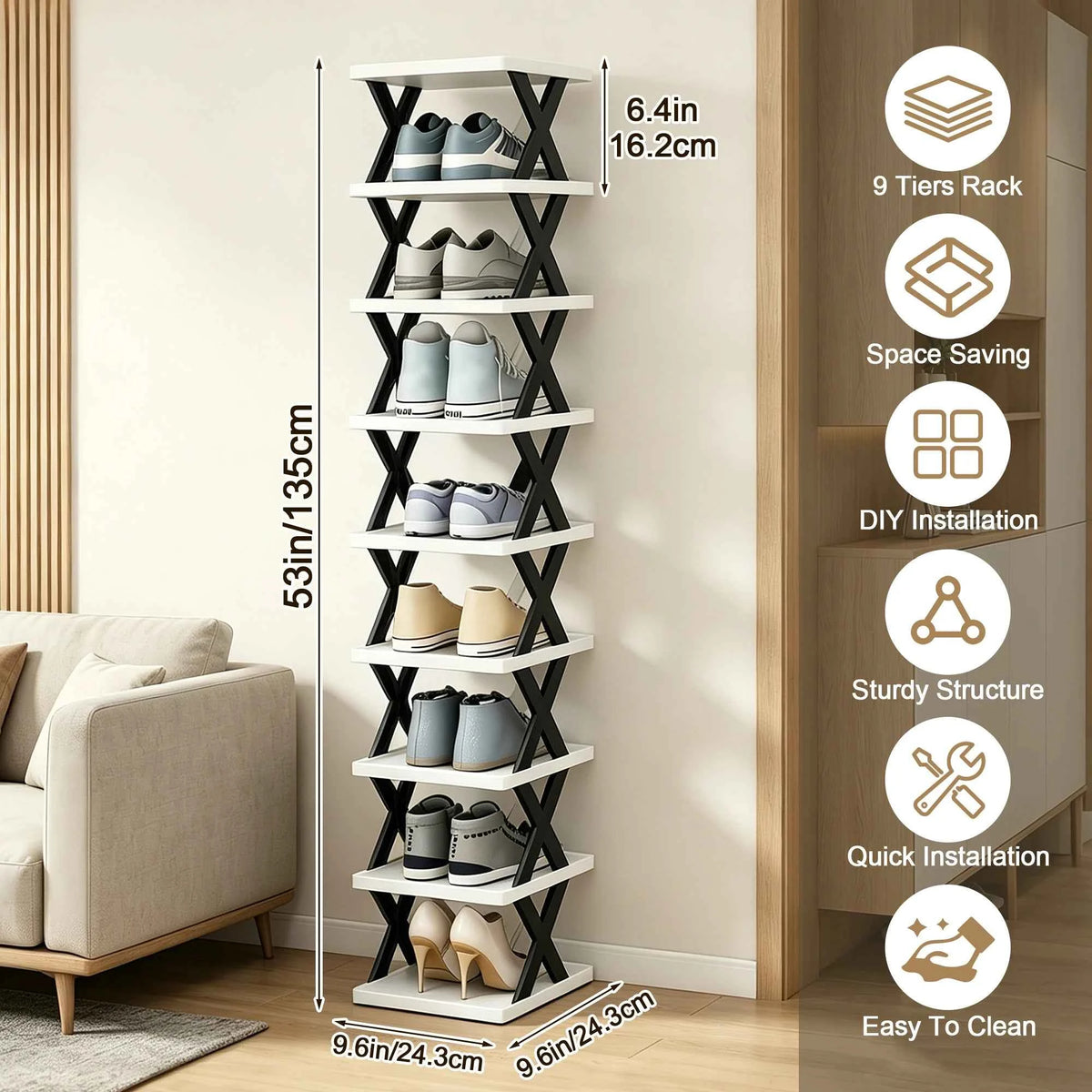 Quick Assembly No Tools  Shelf, Vertical Multi  Organizer for Small Space. Foldable