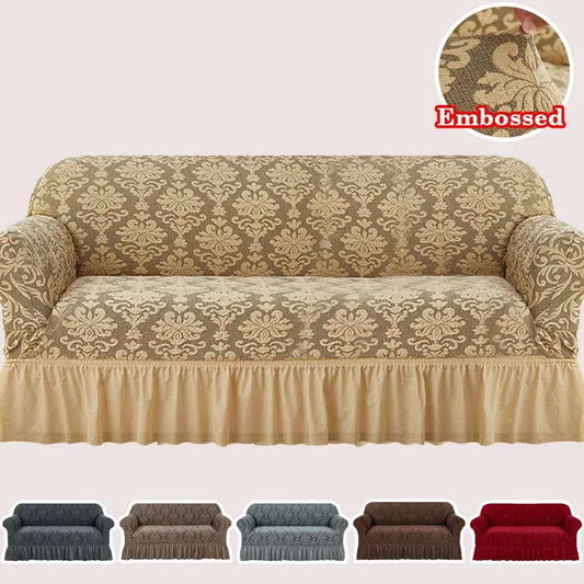 1pc European Jacquard Non-slip Sofa Slipcover with Skirt. Relief Embossed Sofa Covers