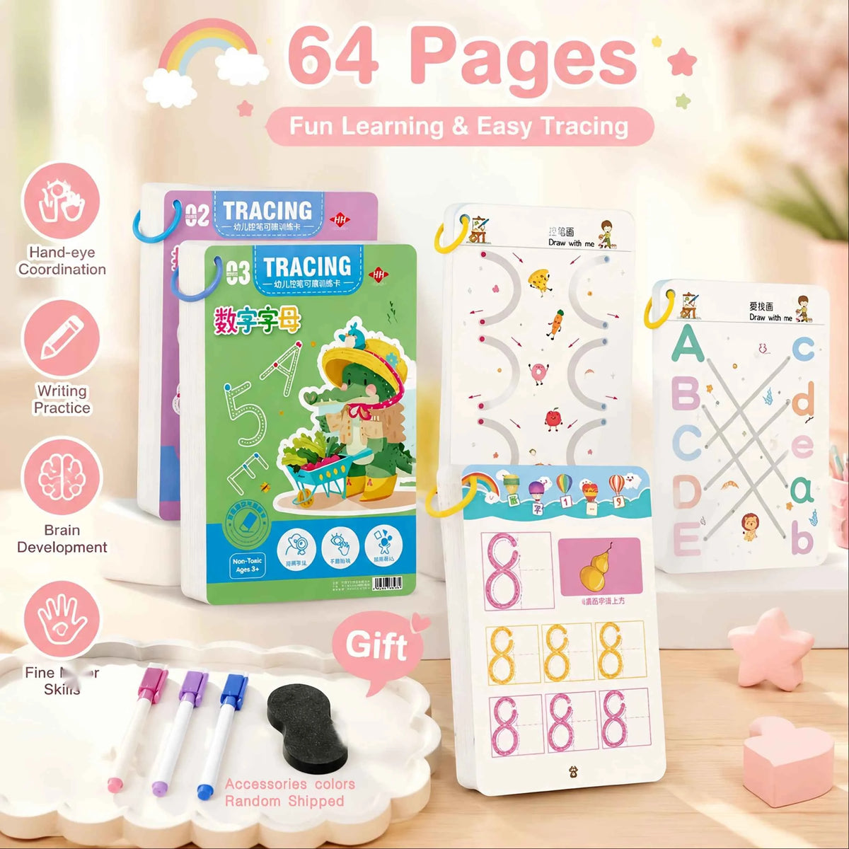 Reusable Magic Practice - 4-Book Set for Pen Control, Letters & Numbers | 128 Pages Handwriting Workbook for Kids Ages 3-8 | Homeschool & Classroom Supplies