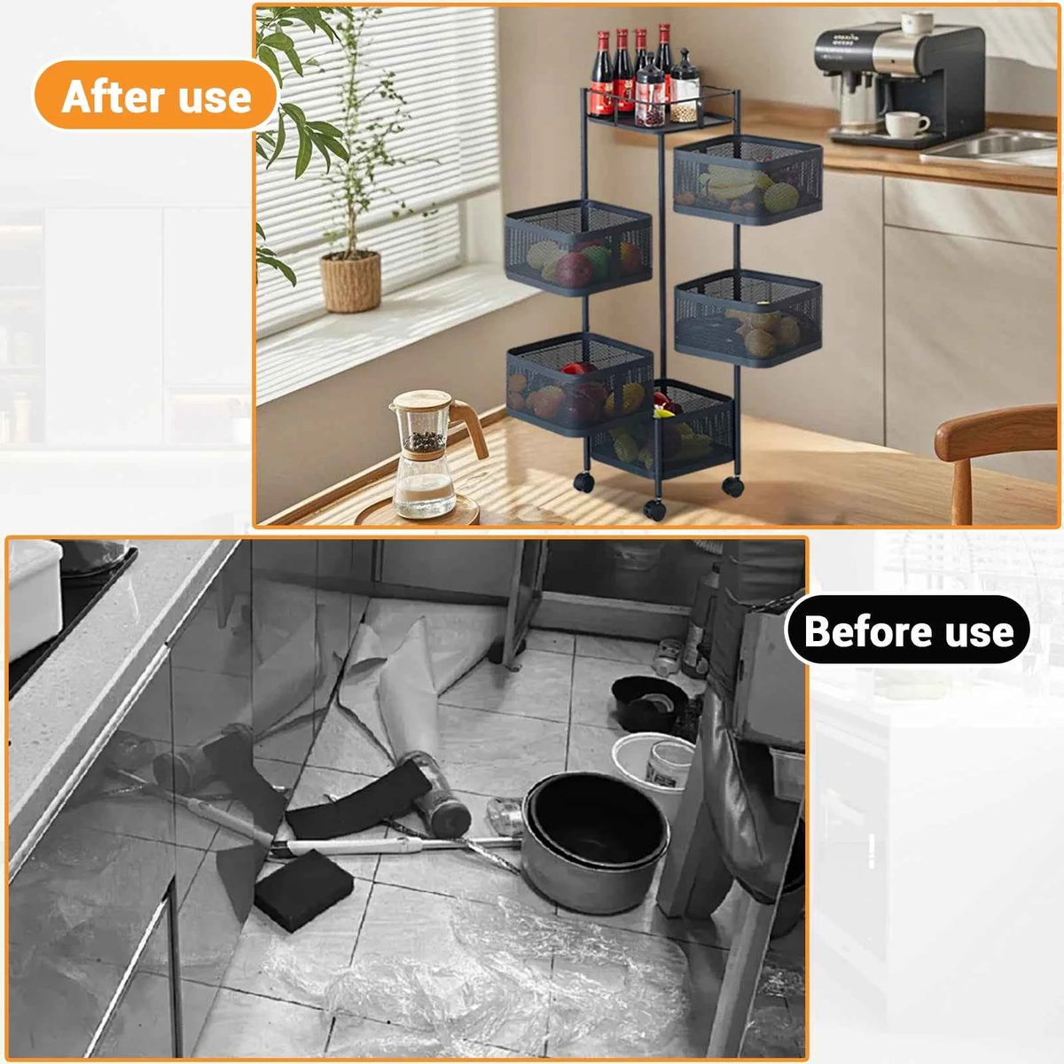 Five Layers 360 Degree Rotatable Trolley Storage Rack, Carbon Steel Storage Rack,