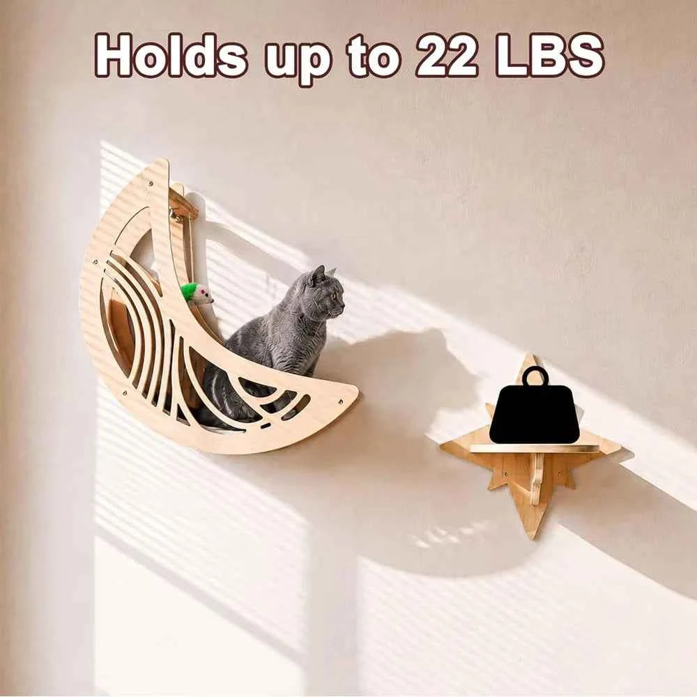 Wall Mounted Cat Shelves Set. Moon Shape Hammock. Star Perches &Climbing Steps.  For  Cats Indoor, Res,, Playing or Sleeping