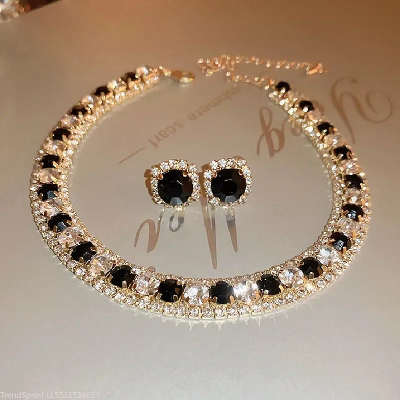 Women Trendy Rhinestone Decorated Jewelry Set.  Necklace and Earring Kit. Elegant Fashion Accessory For Daily use.