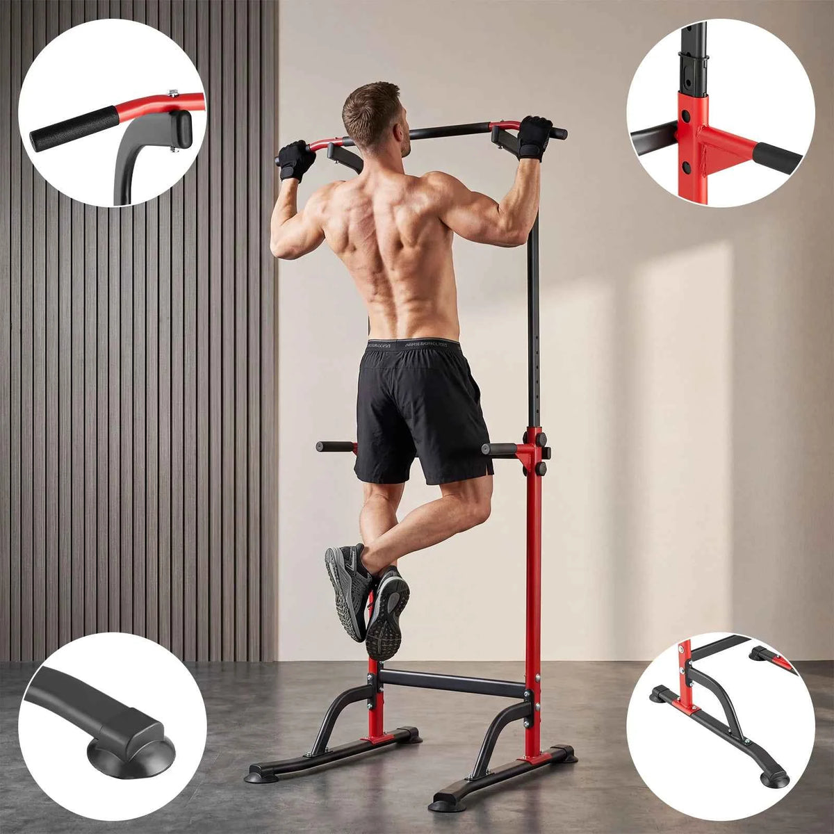 Heavy Duty Pull Up and Dip Station for Home Gym - 330LBS Capacity Power Tower with Adjustable Height, Multi-Function Strength Training Equipment for Chin Ups, Push Ups, Dips & Leg Raises