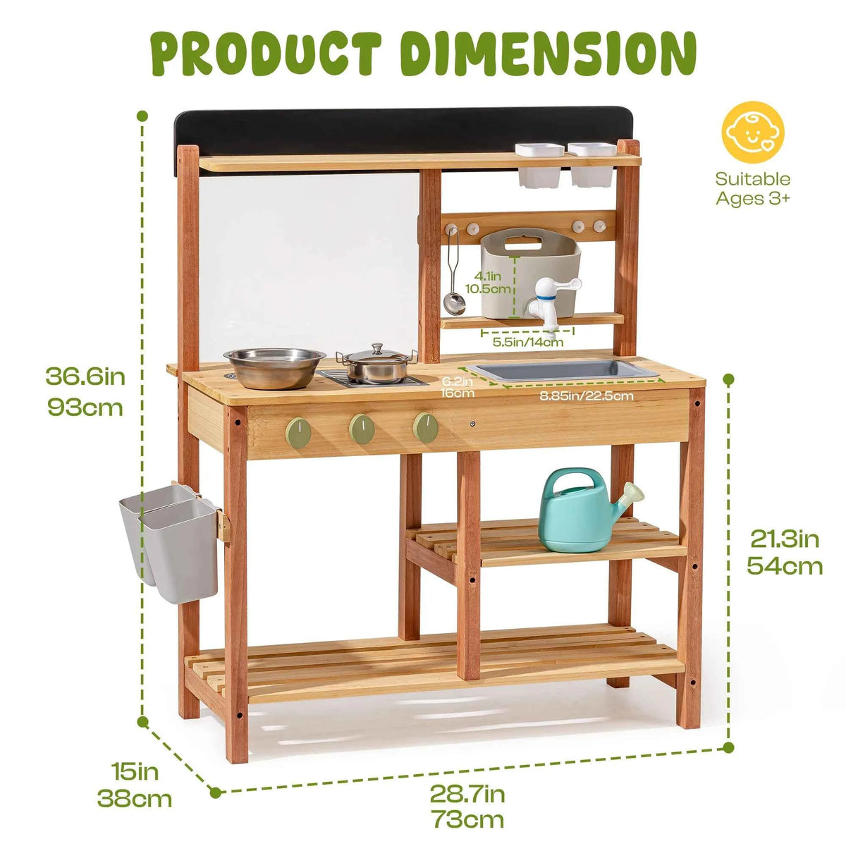 Robud Montessori Mud Kitchen. Wooden Outdoor Play Kitchen with Sink & Storage. Develops Fine Motor Skills. Ideal Gift for Kids Age 3+