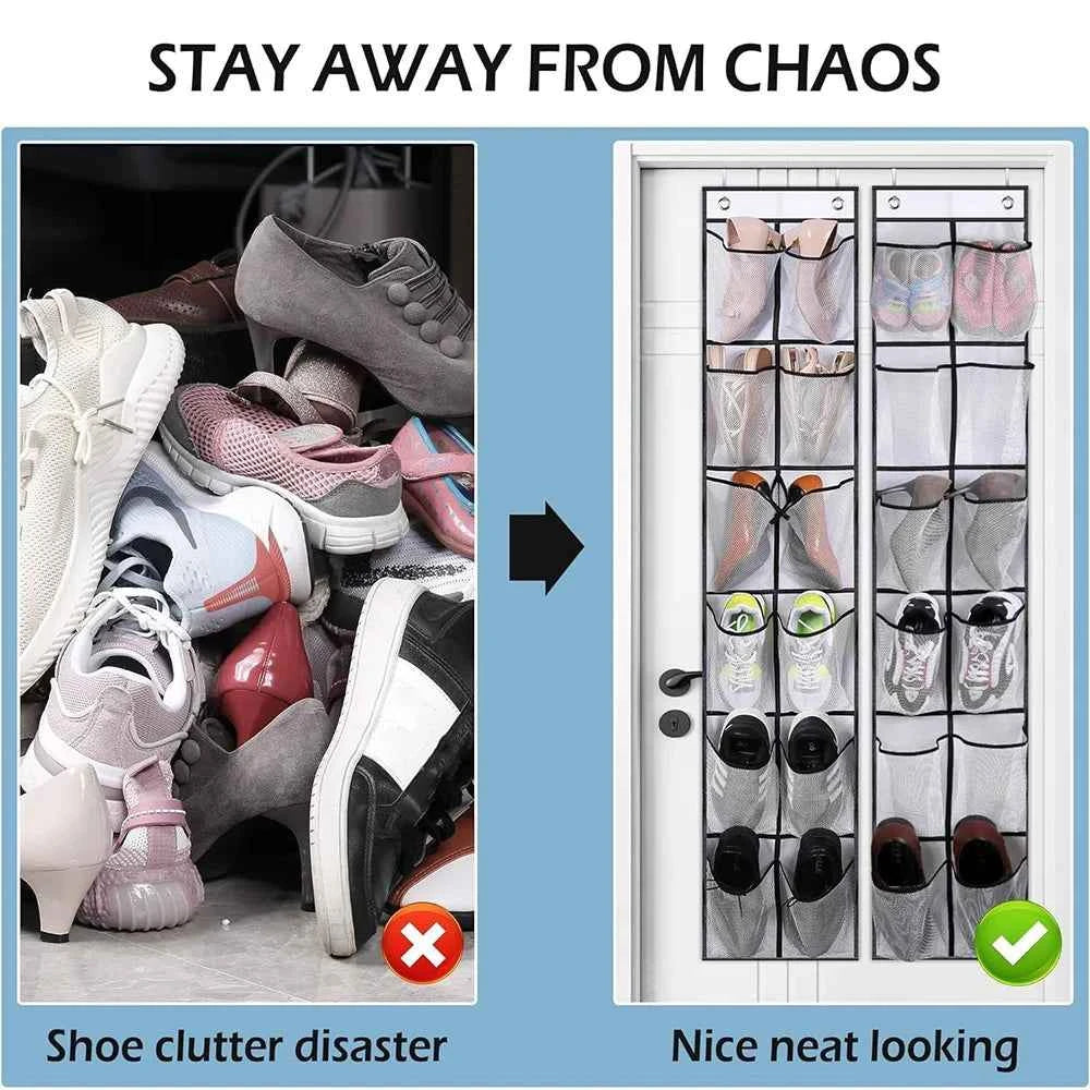 12 Pockets Over the Door Organizer. Large Mesh Pockets With 2 Hooks Transparent Fabric