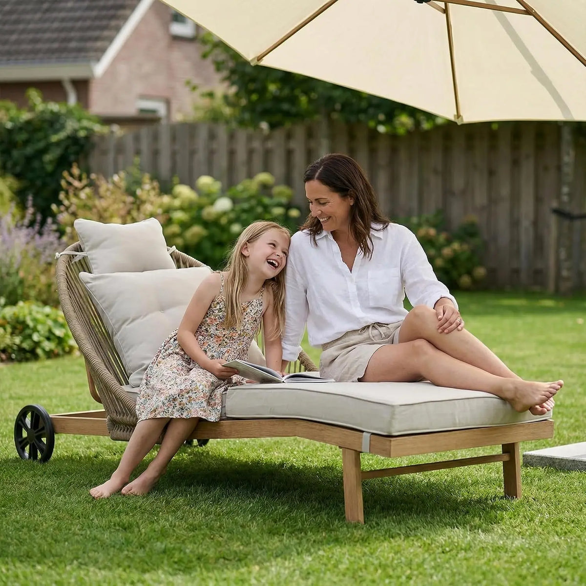 Outdoor Chaise Lounge Chairs, Modern Wicker Patio Furniture.  Lounge Recliner with Wheels, All-Weather Pool Lounger for Sunbathing, Deck, Yard, Khaki