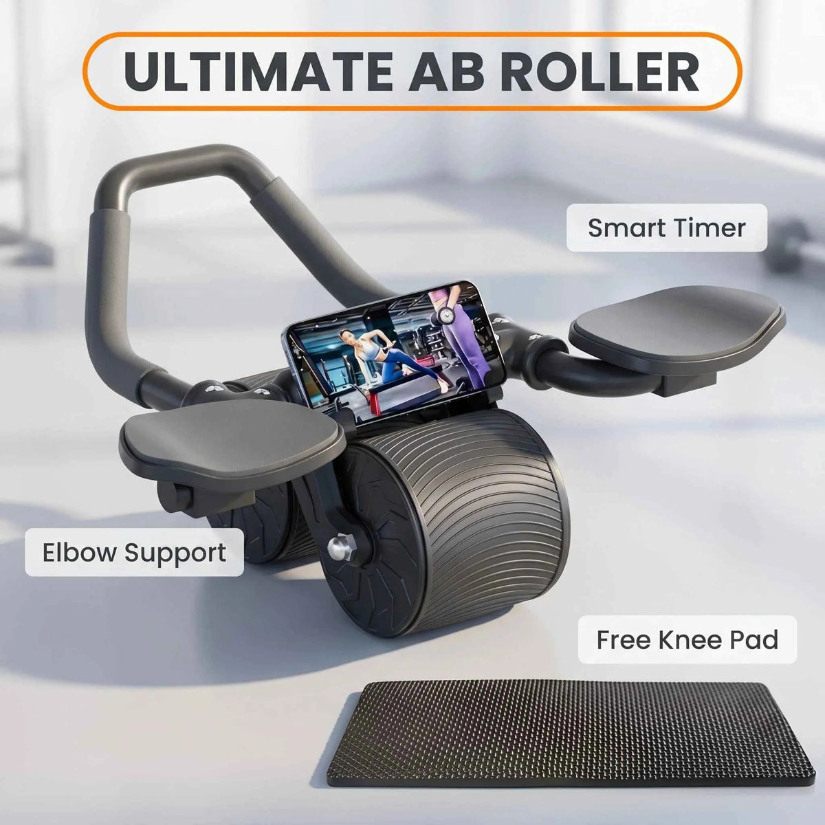 3 IN 1 Core Workout Ab Roller With Knee Pad, Phone Holder, and  Timer