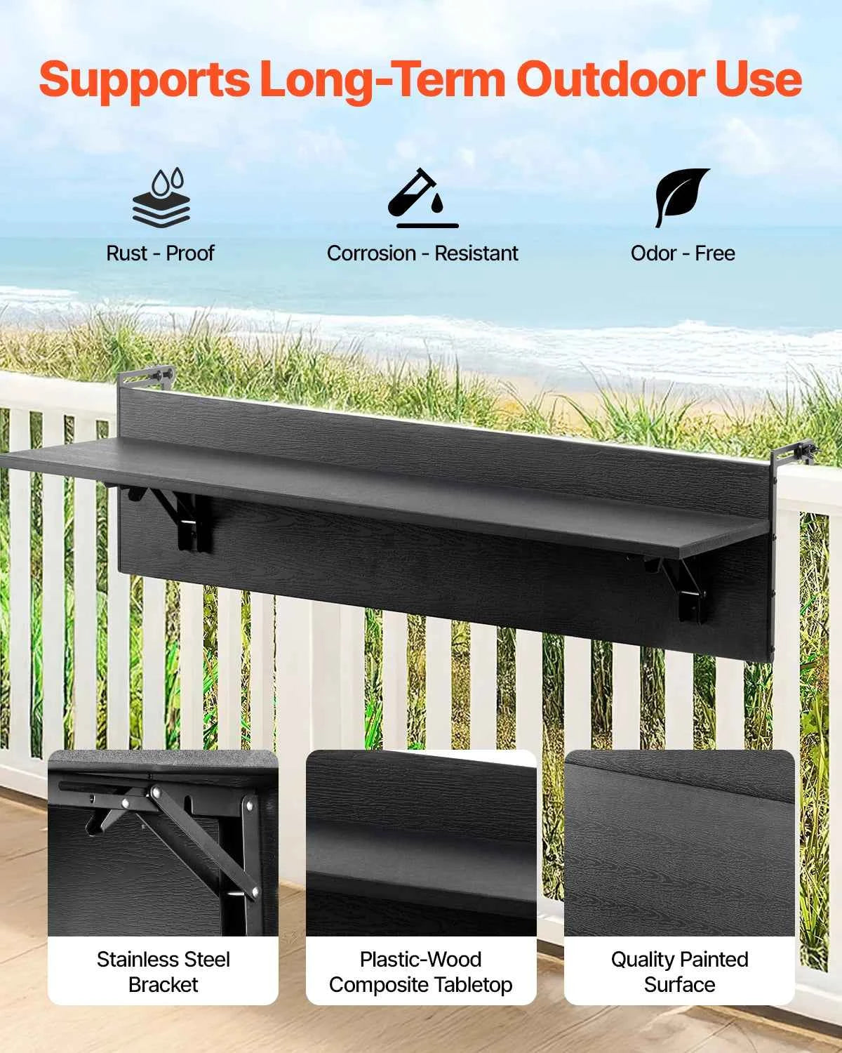 SucceBuy Balcony Hanging Table.. Folding Balcony Railing Table. Outdoor Serving Table for Patio Deck