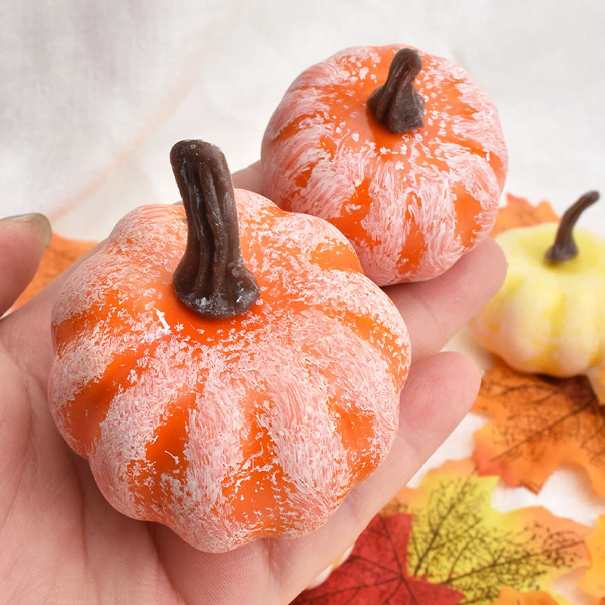 12 Pcs Faux Foam Pumpkins, Orange & Yellow Artificial Pumpkins