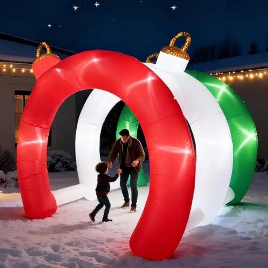 10.5 FT Christmas Ornament Tunnel Arch that is Inflatable and for Outdoors, Blow Up Walk-Through Archway Yard Decoration