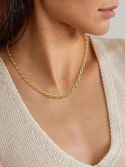 Gainfit Jewelry Gold Rope Chain Necklace for Women, 18K Gold Plated Twisted Chain Stainless Steel Dainty Choker Necklace