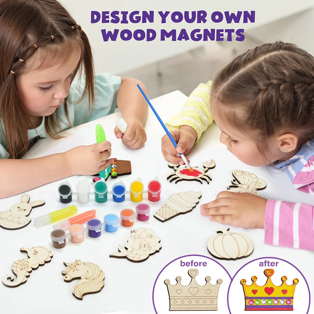 DIY Wooden Magnets. Wood Crafts Kit for Kids. Glow in The Dark, Arts Supplies Painting Kit, Fun Party Favors for Christmas Gifts