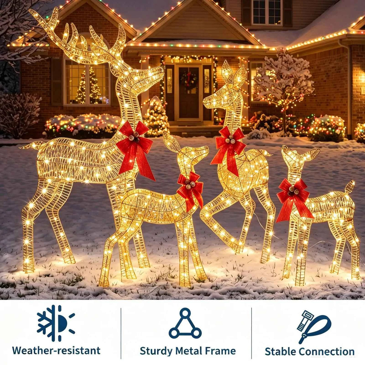3-Piece Lighted Christmas Deer Family Outdoor Decoration Set. 3FT Tall IP44 Waterproof with LED Lights for Lawn, Garden & Porch