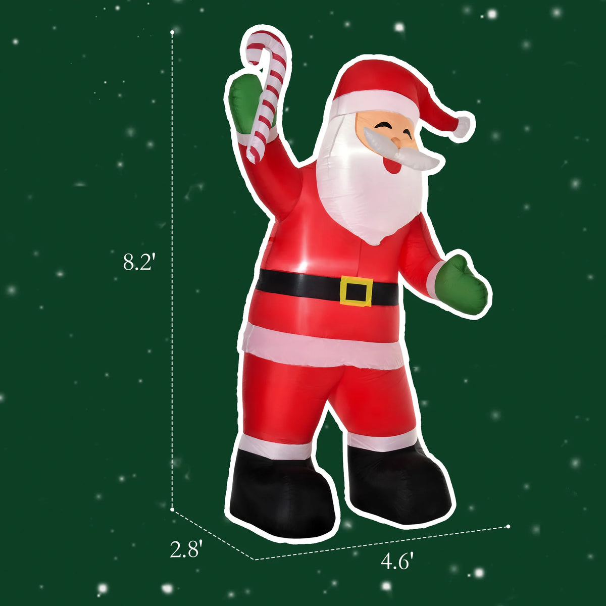 8 ft. Christmas Inflatable Santa Claus with Candy Cane. Outdoor Light Up LED