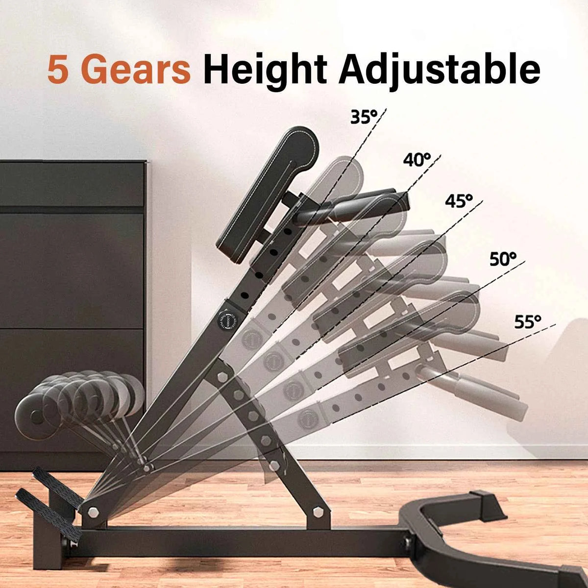 Adjustable Roman Chair for Home Gym, Folding Hyperextension Bench for Lower Back, Heavy Duty Back Extender Machine with 5-Level Height Settings, Space Saving Exercise Equipment for Glutes Abs and Hip Training