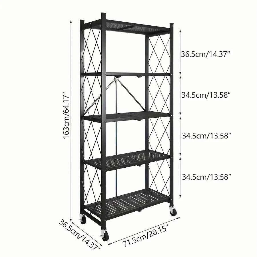 3/4/5-layer Heavy-duty Foldable Metal Storage Rack With Wheels For Movable Organization,