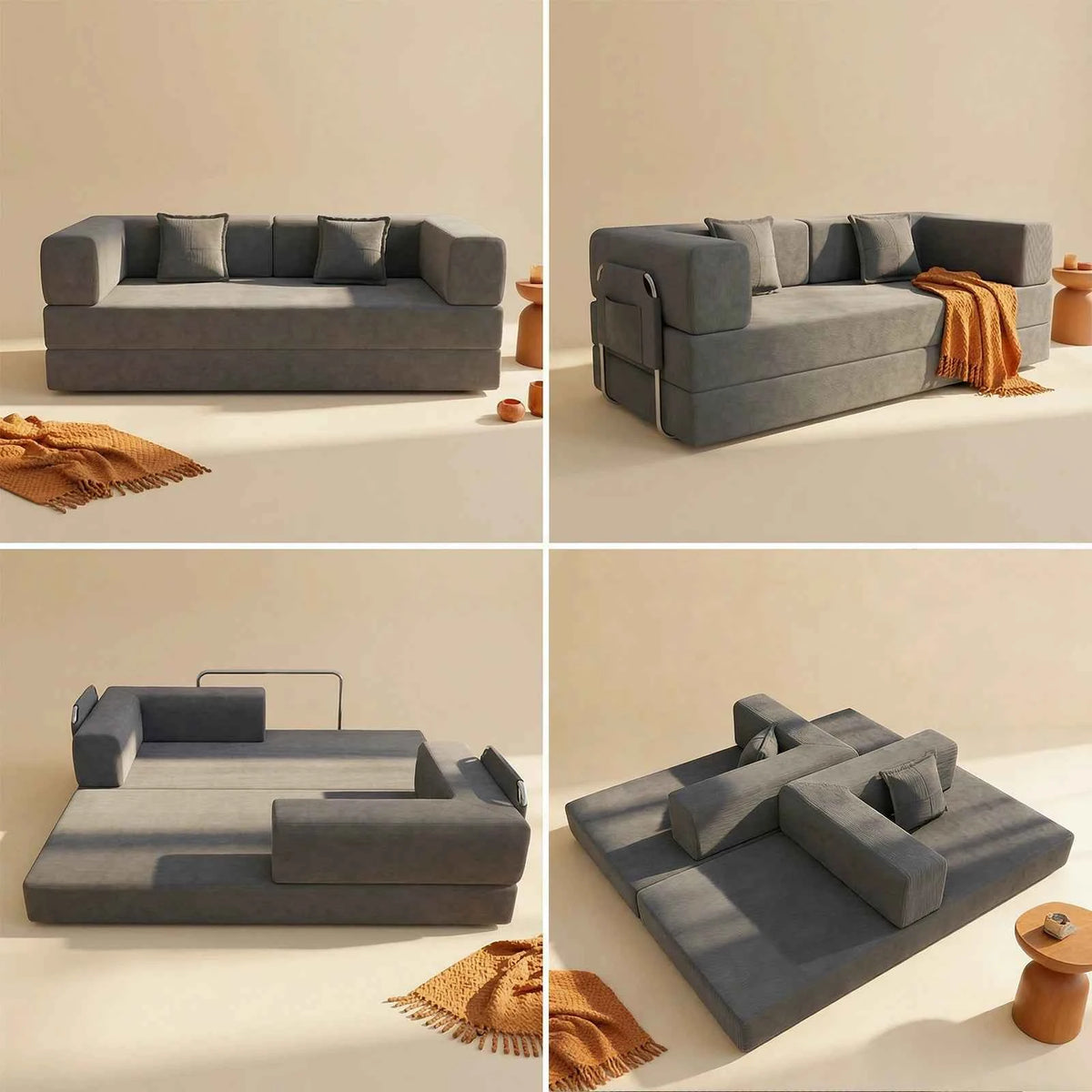 78.7" Convertible Sleeper Sofa Bed, Modular Corduroy Foldable Futon Loveseat, Compression in Box with Fixed Frame, Removable Armrests & Backrest, No Tool Assembly.