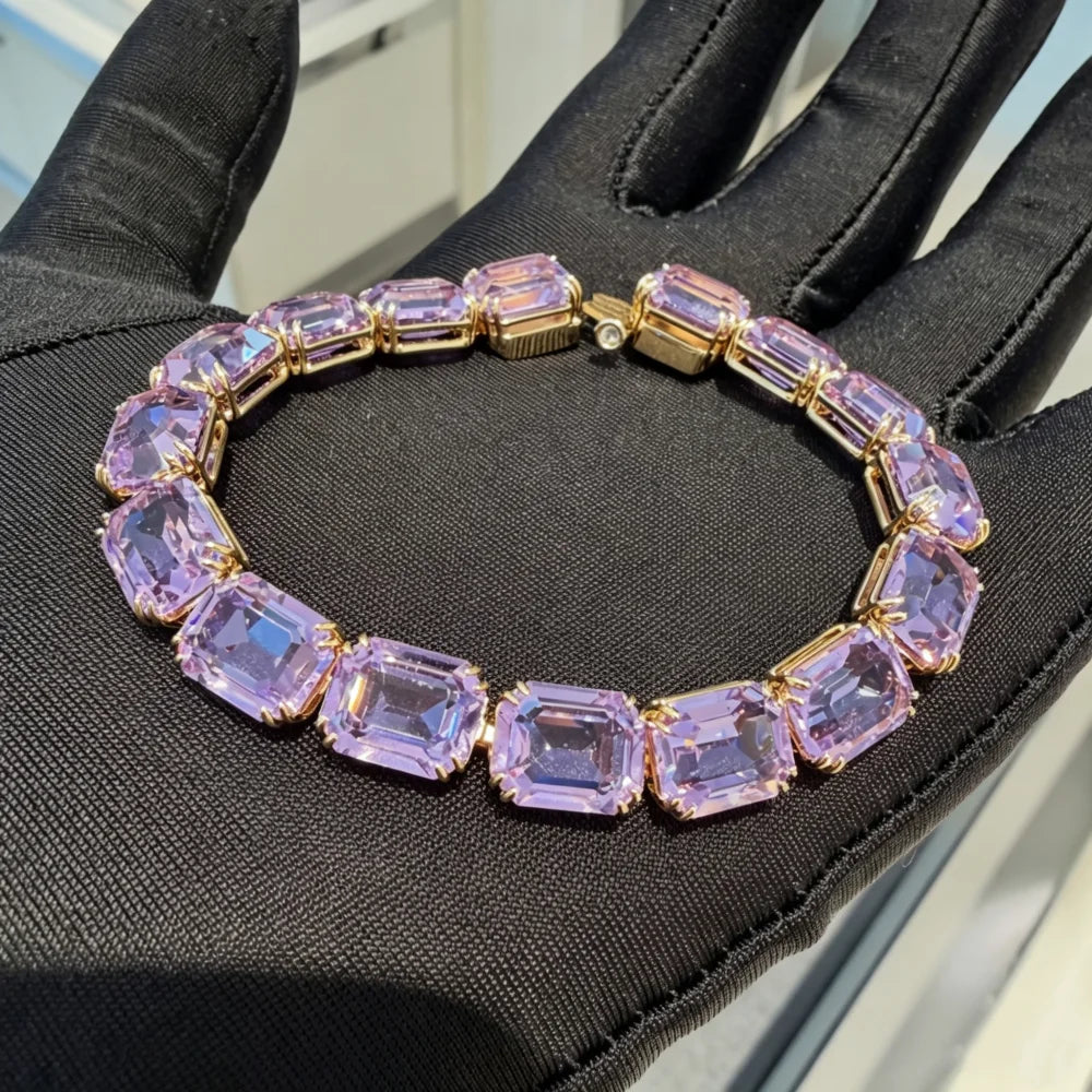 2026 New Product: Gold Collar, Austrian Purple Crystal Pendant, Luxurious Square Sugar, High Grade Bracelet