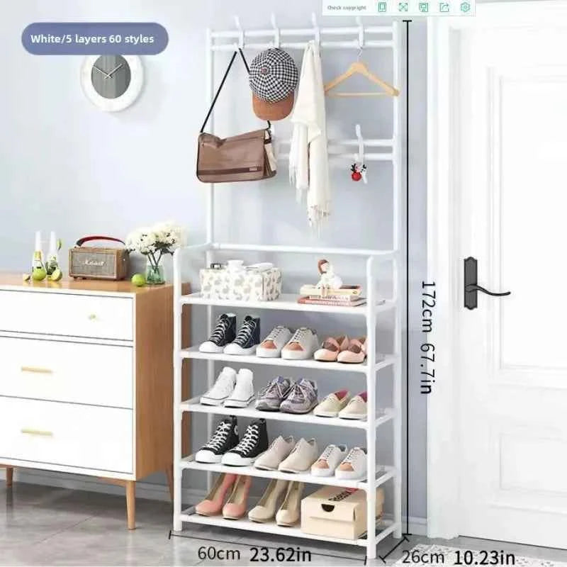 5-Tier 3-in-1 Multifunctional Metal Rack. Floor-Standing Garment Organizer. Sturdy Vertical Storage Shelf