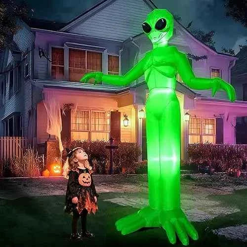 9 FT Tall Alien Halloween Inflatable Decoration. Outside Blow Up Alien. Inflatable Outdoor Decor with Build-in LEDs for Halloween